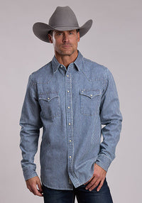 STETSON SNAP 2 POCKET SOLID  DENIM STRIPE SNAP LONG SLEEVE SHIRT