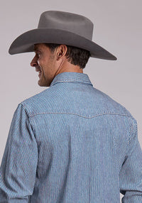 STETSON SNAP 2 POCKET SOLID  DENIM STRIPE SNAP LONG SLEEVE SHIRT