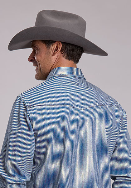 STETSON SNAP 2 POCKET SOLID  DENIM STRIPE SNAP LONG SLEEVE SHIRT