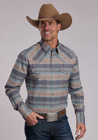 STETSON MENS SNAP 2 POCKET PLAID OMBRE STRIPE PLAID