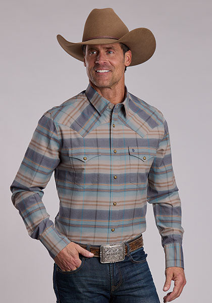 STETSON MENS SNAP 2 POCKET PLAID OMBRE STRIPE PLAID