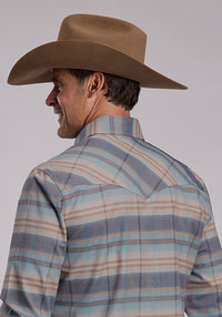 STETSON MENS SNAP 2 POCKET PLAID OMBRE STRIPE PLAID