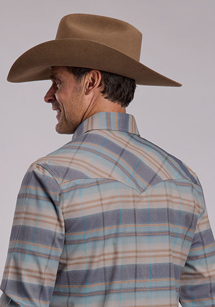 STETSON MENS SNAP 2 POCKET PLAID OMBRE STRIPE PLAID