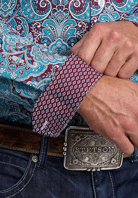 Stetson Mens Willow Paisley Print Shirt - Blue