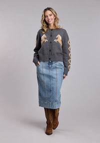 STETSON WOMENS BRONC CROP CARDIGAN - GREY