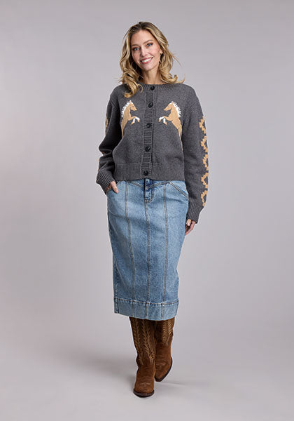 STETSON WOMENS BRONC CROP CARDIGAN - GREY