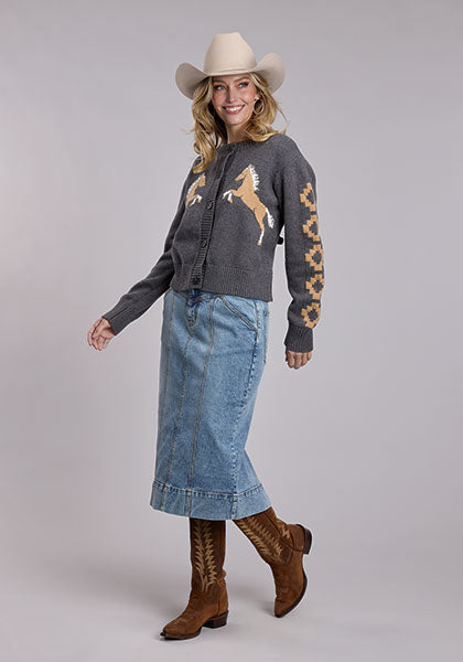 STETSON WOMENS BRONC CROP CARDIGAN - GREY