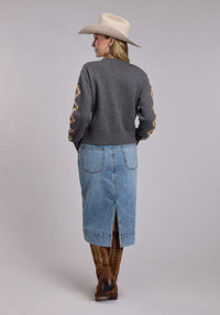 STETSON WOMENS BRONC CROP CARDIGAN - GREY