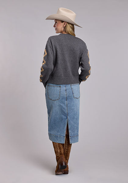STETSON WOMENS BRONC CROP CARDIGAN - GREY