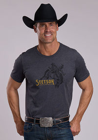 STETSON MENS RODEO BRONC SCREEN PRINT TEE SHIRT - GREY