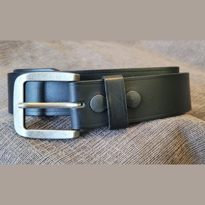 MENS SMOOTH LEATHER WORK BELT -  BLACK