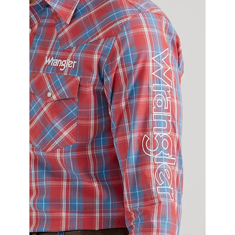 WRANGLER MENS LOGO SNAP SHIRT - APPLE PLAID