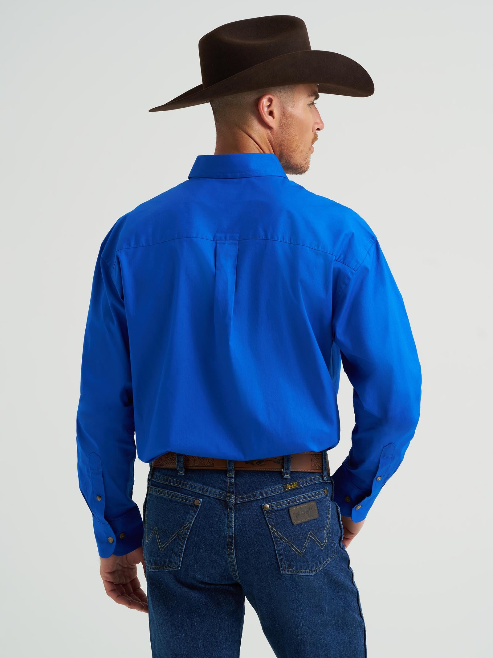 Wrangler George Strait Solid Long Sleeve Shirt - Relaxed Fit - Royal Blue  -XL