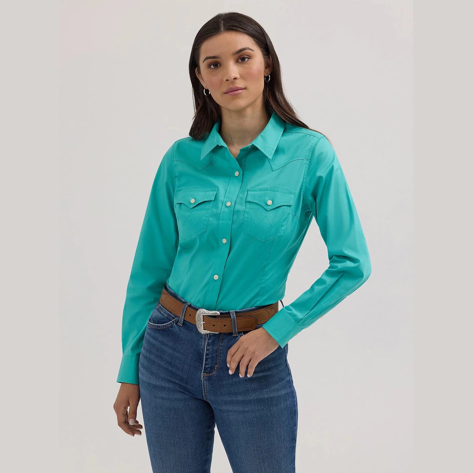 Chemise Western Wrangler En Jean – Femme Taille S, Bleue, Manches Longues (occasion)