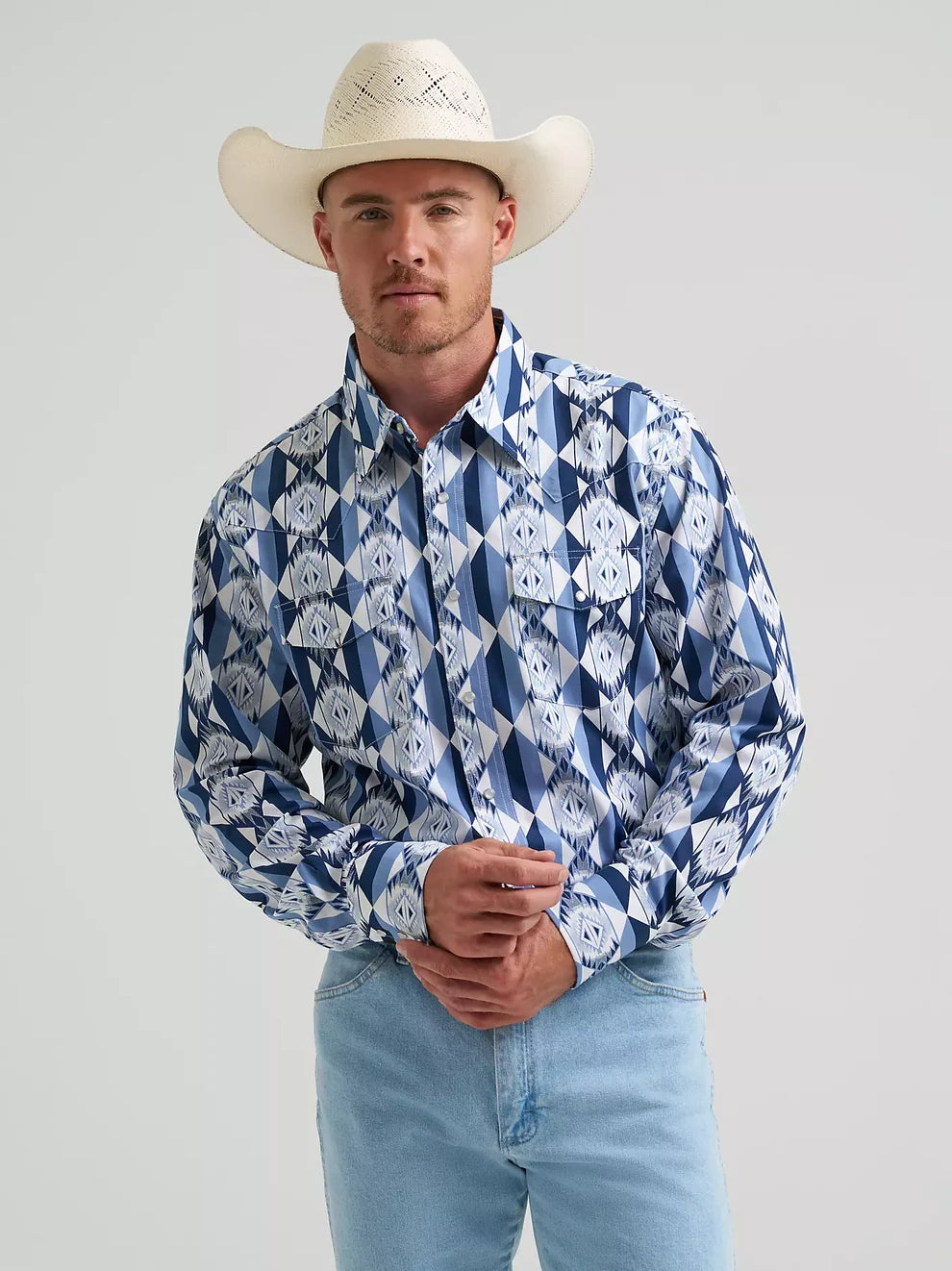 2026 - WRANGLER MENS CHECOTAH DRESS WESTERN SHIRT - BLUE