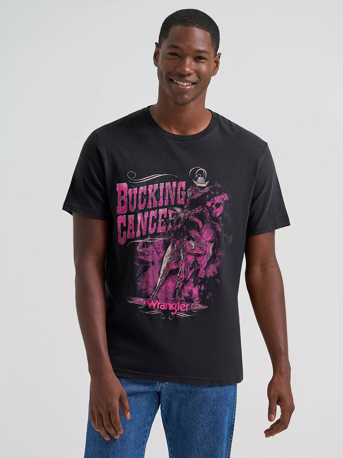 Wrangler Mens New Bucking Cancer Contrast Graphic T-Shirt