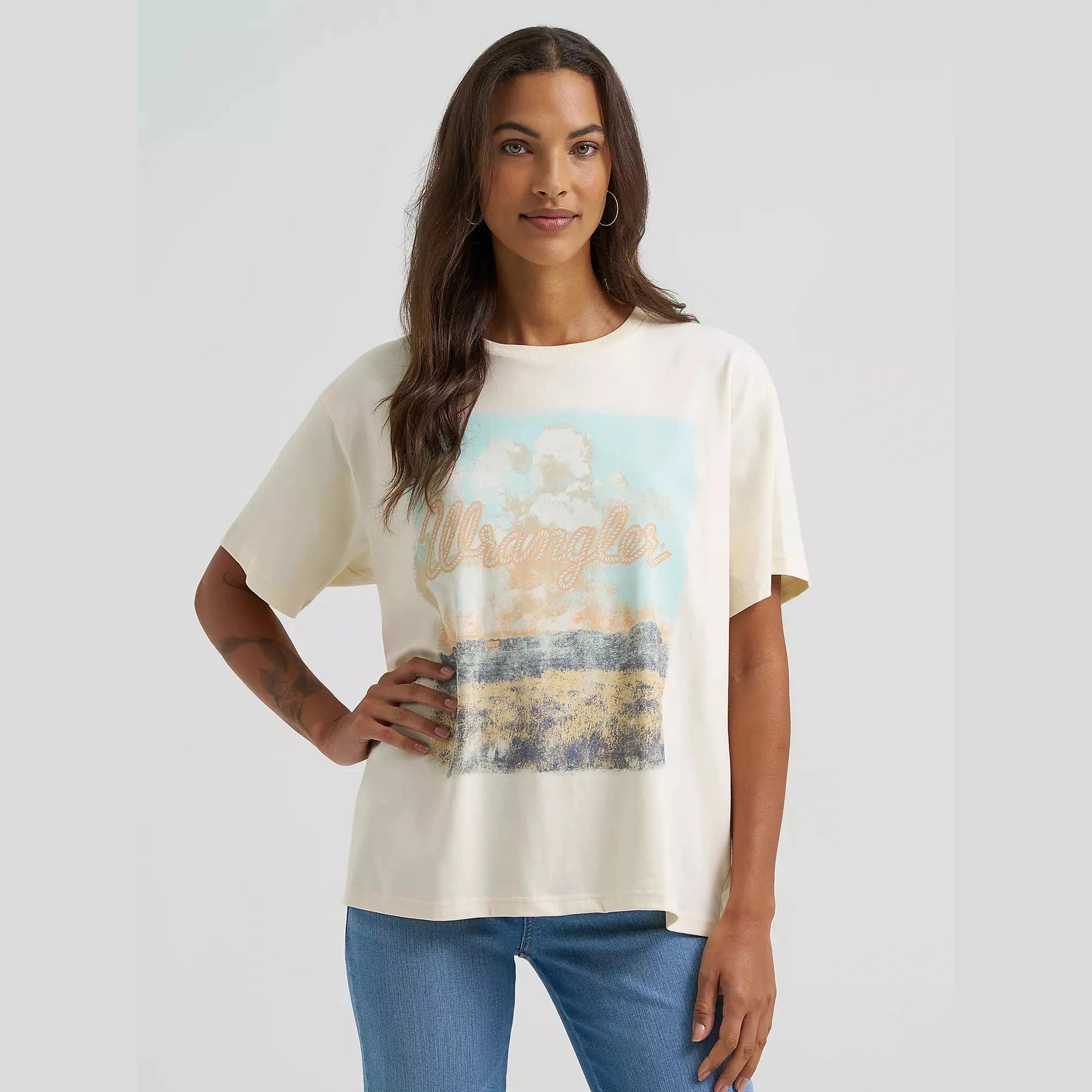 Wrangler Womens Distressed Landscape Girlfriend Graphic Tee