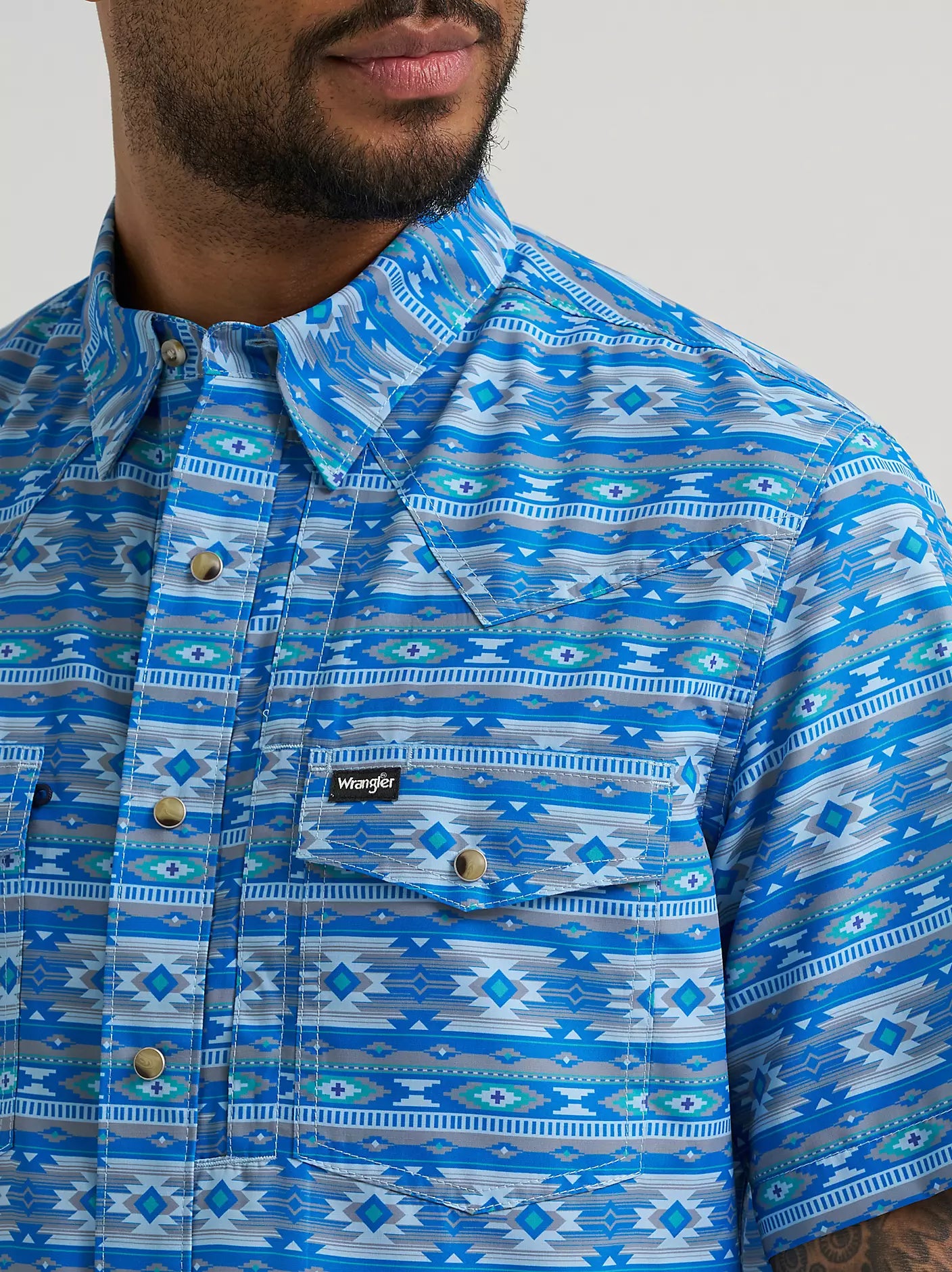 Wrangler Mens All Terrain Gear Print Performance Shirt - Cerulean