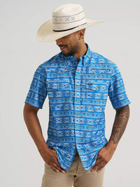 Wrangler Mens All Terrain Gear Print Performance Shirt - Cerulean