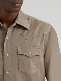 Wrangler Mens Retro® Premium Western Snap Solid Shirt - Tan