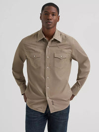 Wrangler Mens Retro® Premium Western Snap Solid Shirt - Tan