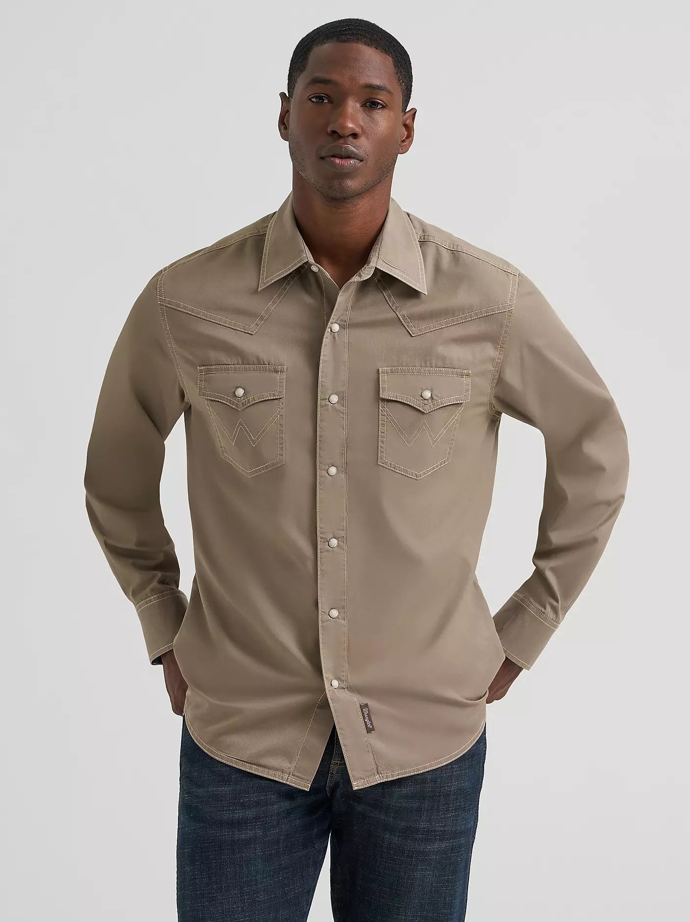 Wrangler Mens Retro® Premium Western Snap Solid Shirt - Tan