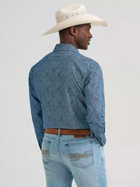 Wrangler Mens 20X® Competition Advanced Comfort Long Sleeve Two Pocket Western Snap - Navy PaisleyShirt