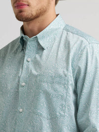 Wrangler Mens Cody Johnson One Pocket Button Down Shirt - Moss Paisley