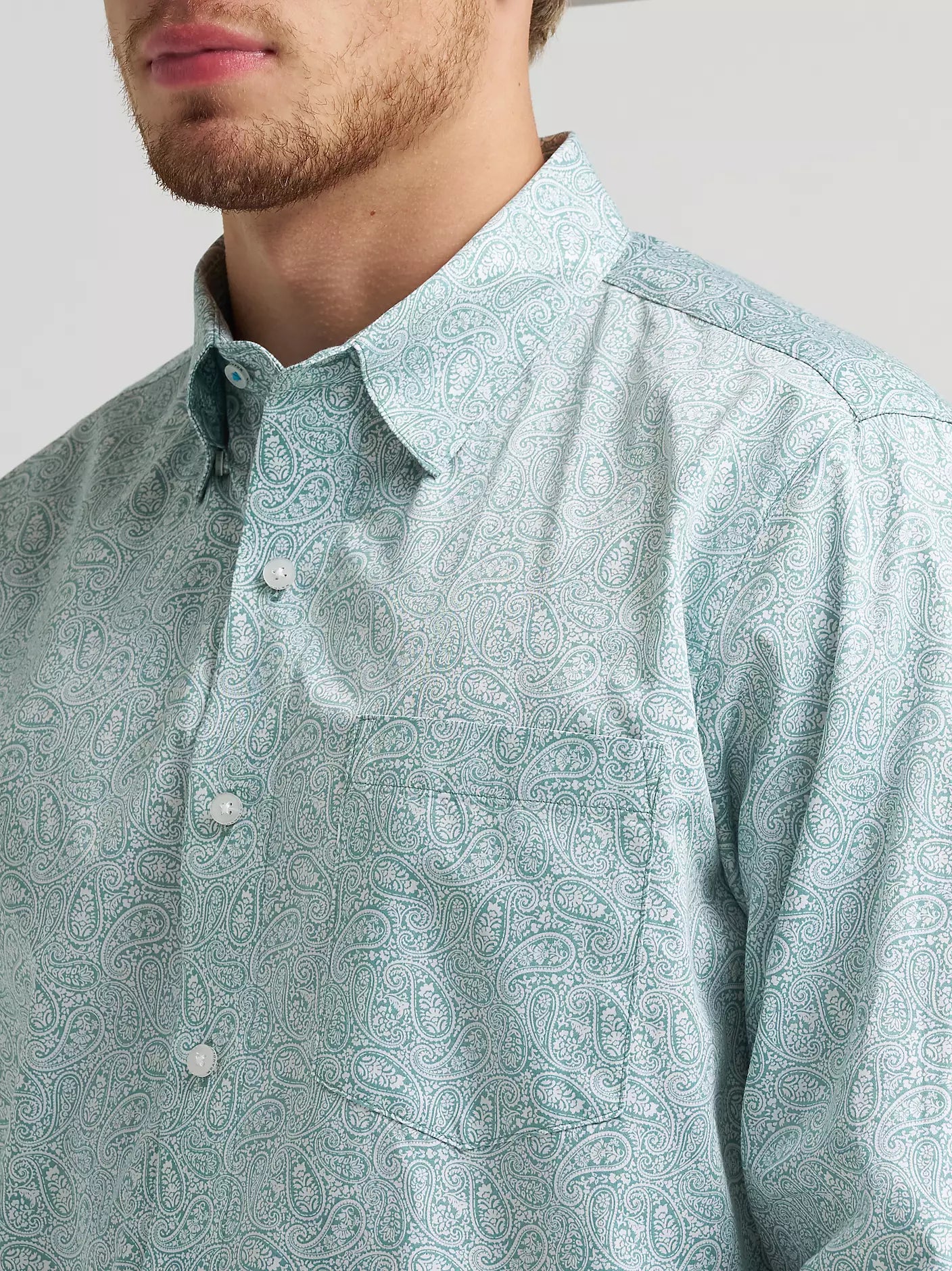 Wrangler Mens Cody Johnson One Pocket Button Down Shirt - Moss Paisley