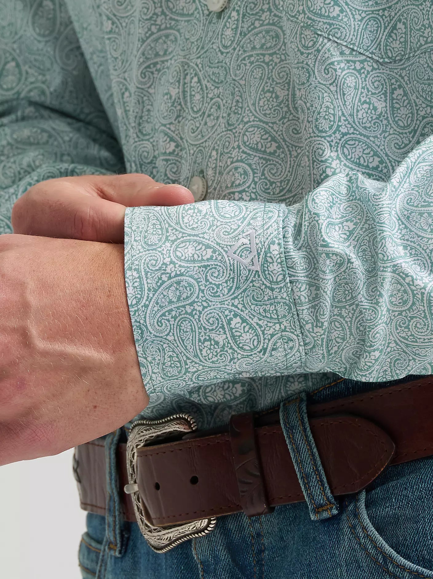 Wrangler Mens Cody Johnson One Pocket Button Down Shirt - Moss Paisley