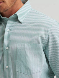 Wrangler Mens Cody Johnson One Pocket Button Down Shirt - Moss Stripe