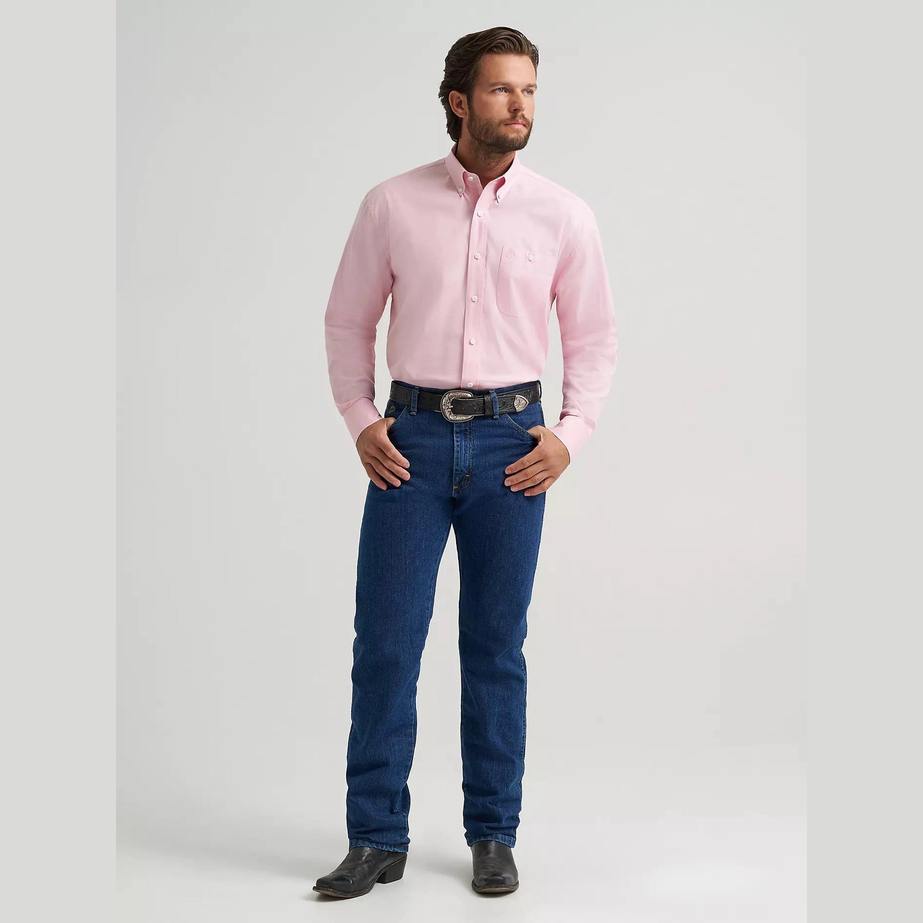 Wrangler Mens George Strait™ Solid One Pocket Button Down Shirt - Bubble Gum Pinki