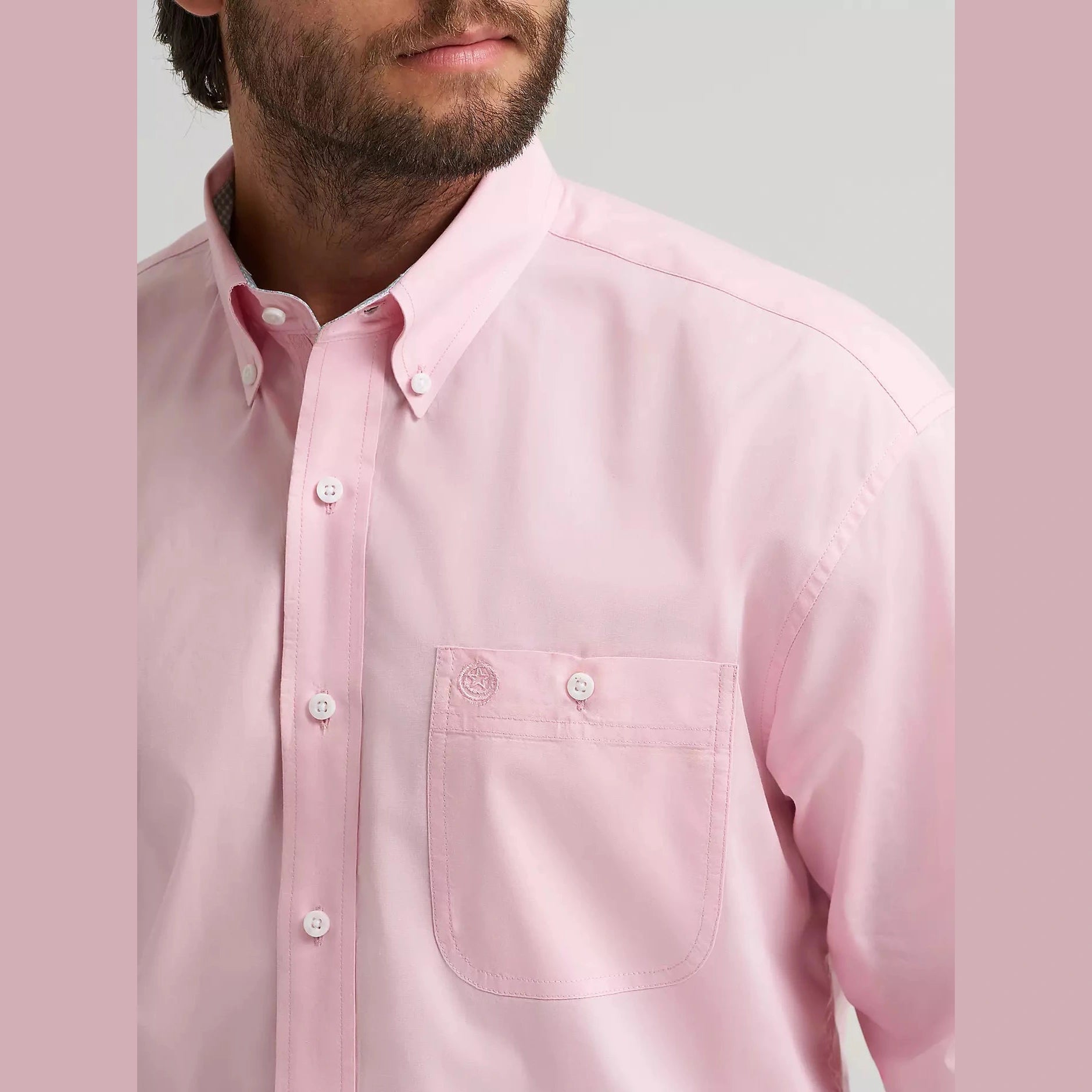 Wrangler Mens George Strait™ Solid One Pocket Button Down Shirt - Bubble Gum Pinki