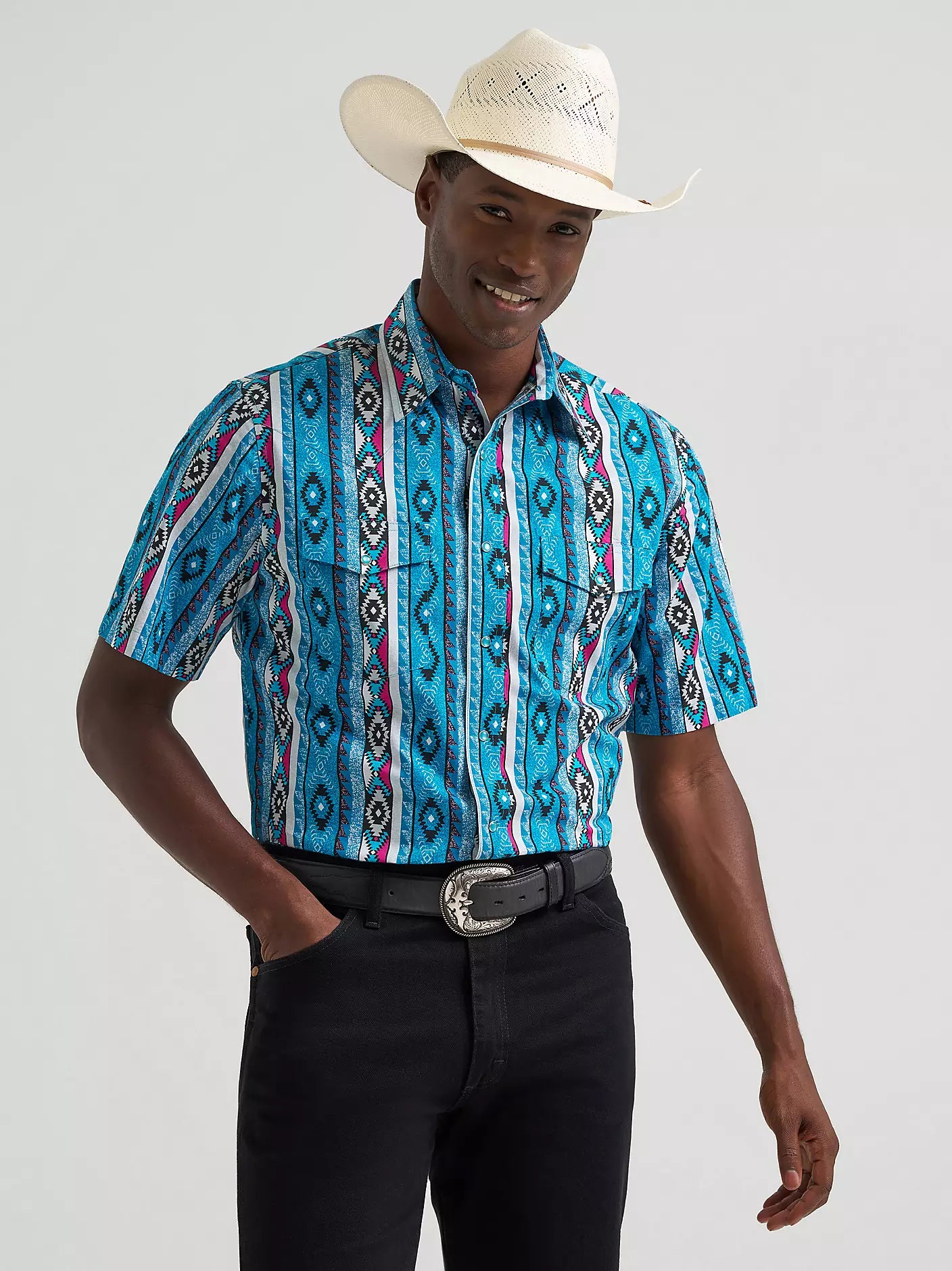 Wrangler Mens Checotah® Short Sleeve Western Snap Shirt