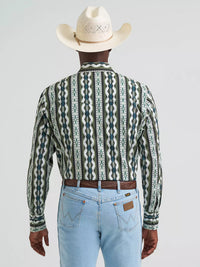 Wrangler Mens Checotah® Long Sleeve Western Snap Printed Shirt - Olivine