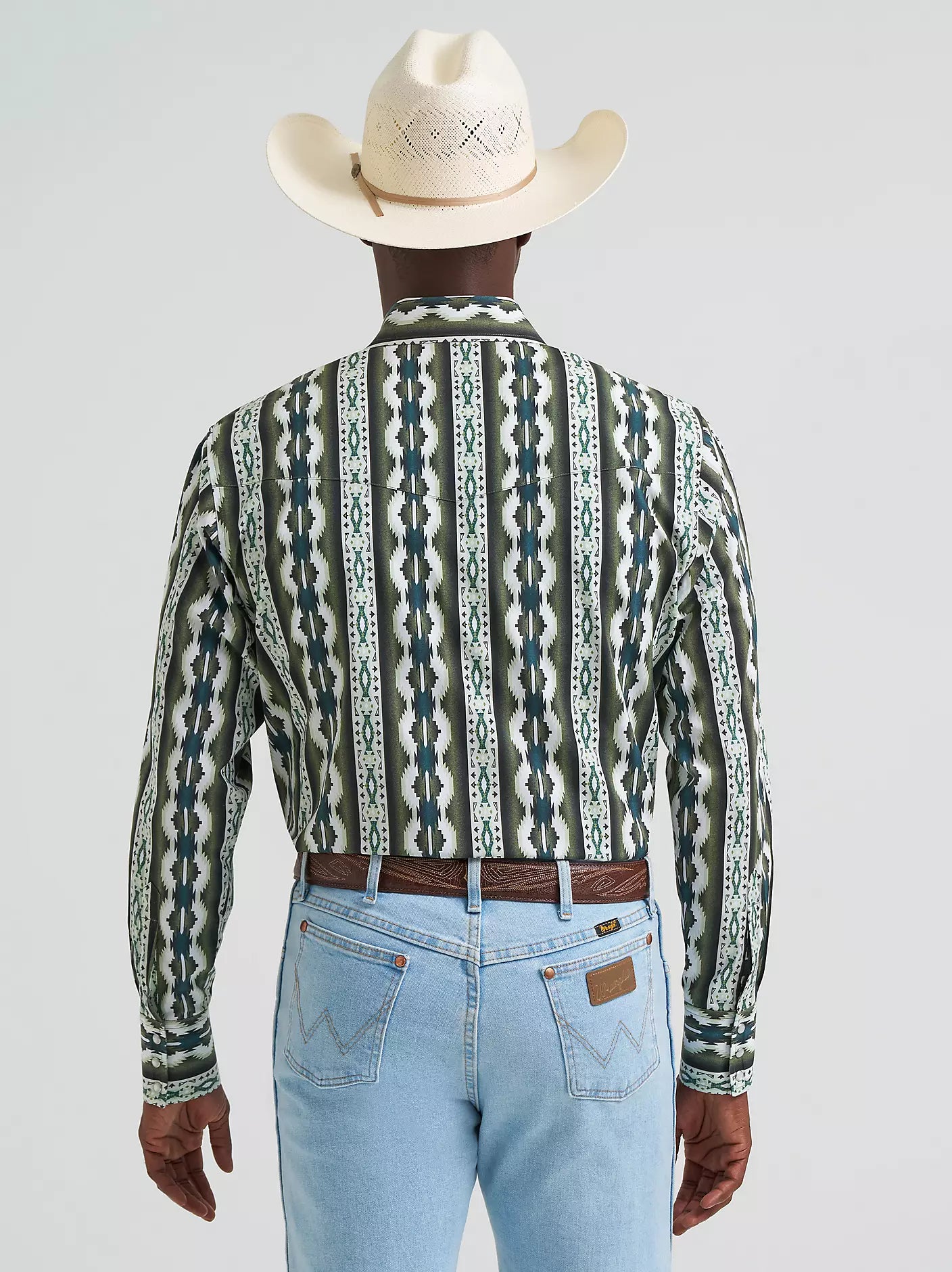 Wrangler Mens Checotah® Long Sleeve Western Snap Printed Shirt - Olivine