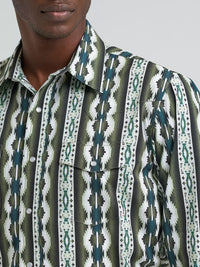 Wrangler Mens Checotah® Long Sleeve Western Snap Printed Shirt - Olivine