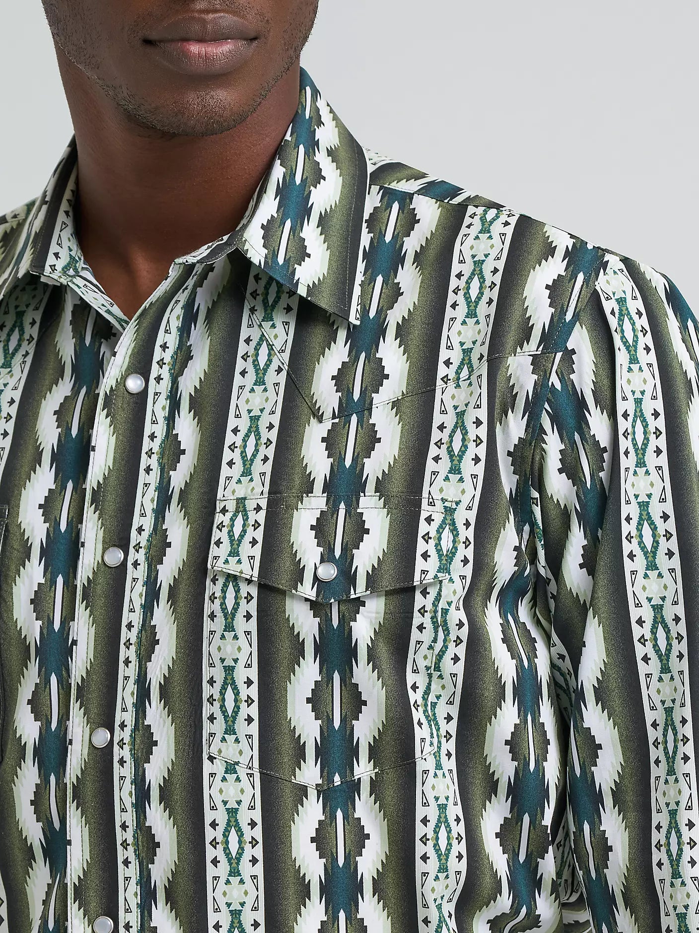 Wrangler Mens Checotah® Long Sleeve Western Snap Printed Shirt - Olivine