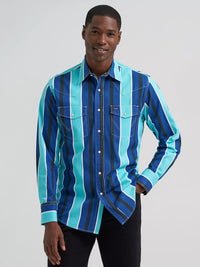 Wrangler Mens Vintage-Inspired Brushpopper Western Snap Workshirt - Colbalt Storm