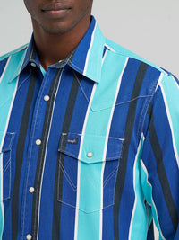 Wrangler Mens Vintage-Inspired Brushpopper Western Snap Workshirt - Colbalt Storm