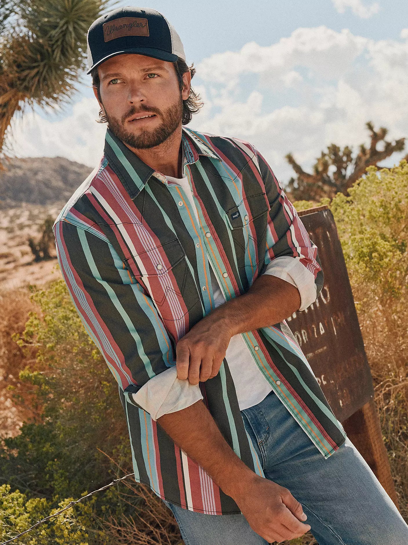 Wrangler Mens Vintage-Inspired Brushpopper Western Snap Workshirt -Desert Dusk