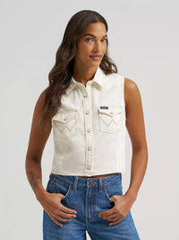 Wrangler Womens Sleeveless Denim Snap Shirt