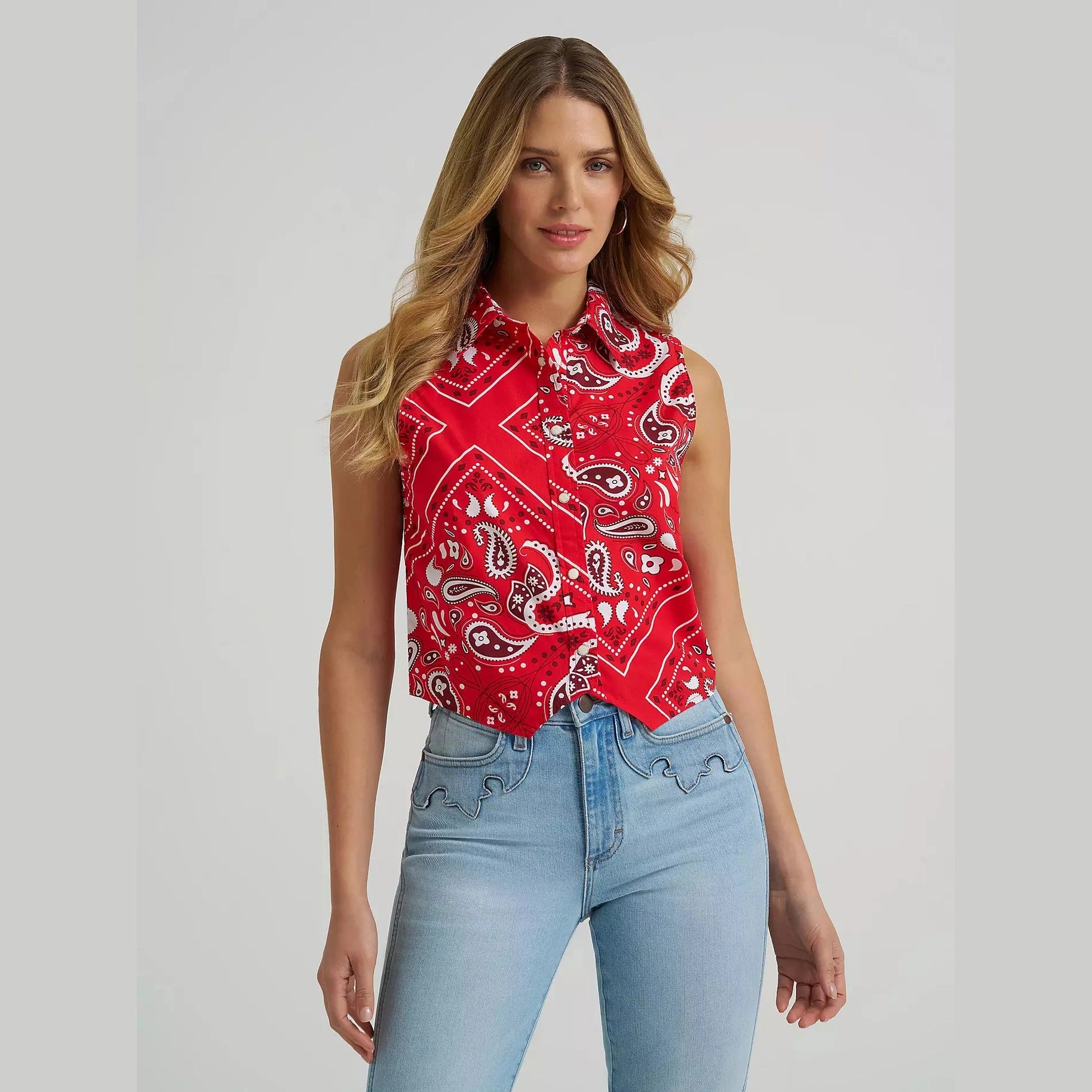 Wrangler Womensd Bandana Print Shirt Vest - Red