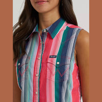 Wrangler Womens Striped Sleeveless Snap Shirt - Pink