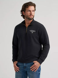 Wrangler Mens Longhorn Wrangler Quarter-Zip Fleece Pullover - Jet Black