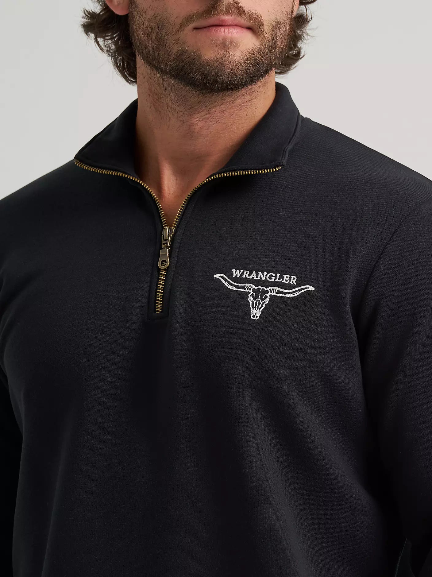 Wrangler Mens Longhorn Wrangler Quarter-Zip Fleece Pullover - Jet Black