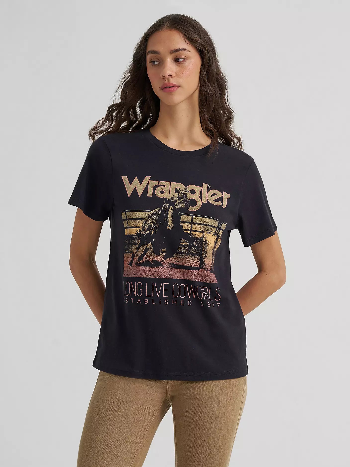 Wrangler Womens Retro Graphic Short Sleeve T-Shirt - Regular Fit - Black Beauty