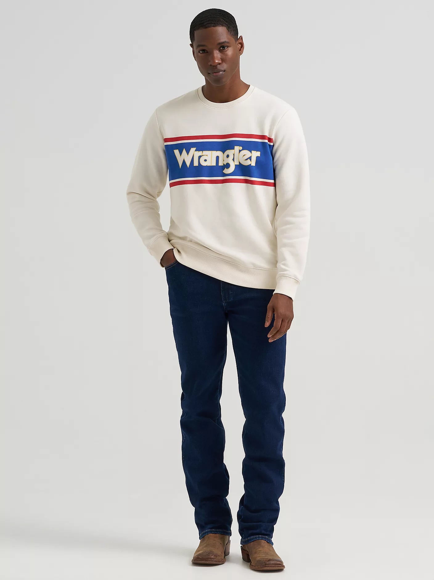 Wrangler Mens Legacy Logo Graphic Fleece Sweatshirt - Antique White