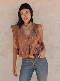 Wrangler Womens Gauzy Flutter Sleeve Blouse