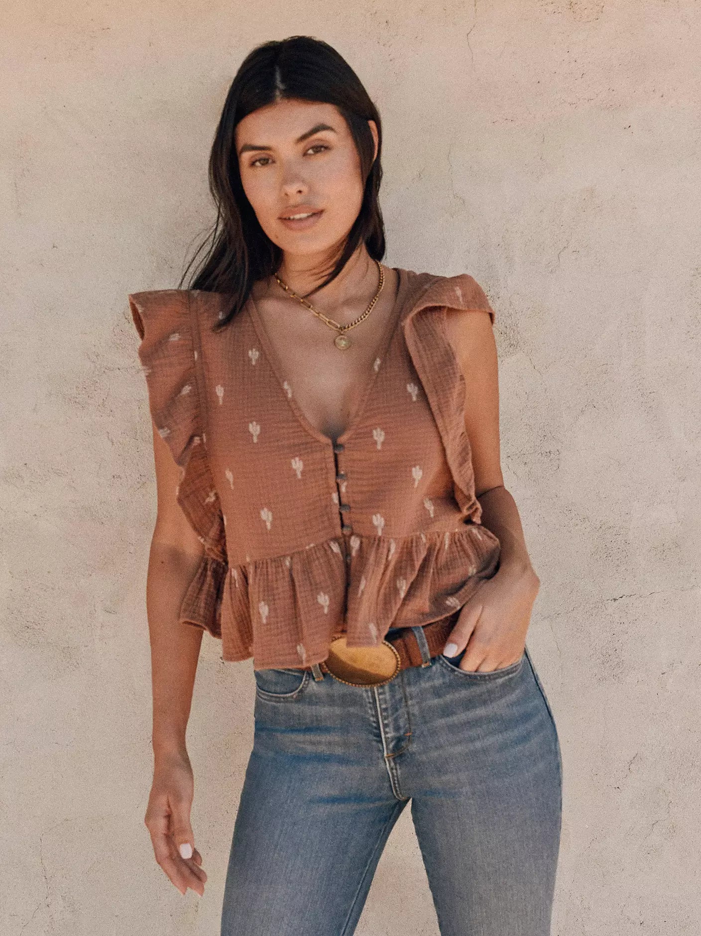 Wrangler Womens Gauzy Flutter Sleeve Blouse